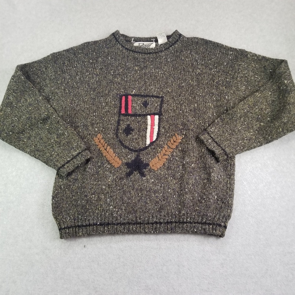 Vintage Pazzo Sweater Mens Small Olive Green Knit Crest Medal Wool 90s